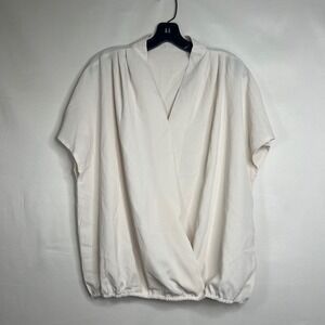 PEROUT Cream Flowy Blouse Womens XL Elastic Hem V-Neck Wrap Professional Draped